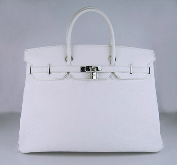 Hermes Birkin 40Cm Togo Leather Handbags White Silver
